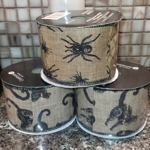 Celebrate It Burlap Ribbon with Black Spider and Cat Design Bundle